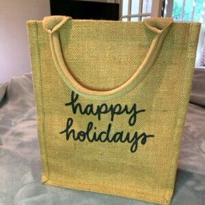 The Little Market "Happy Holidays" Jute Burlap Gift Bag Brown Black (KH11)